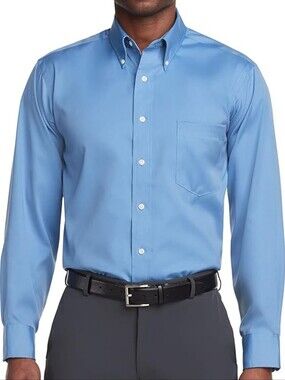 Men's Agenda Micro-Fibre Size Medium (15-15.5) Blue Button Down Collared Shirt